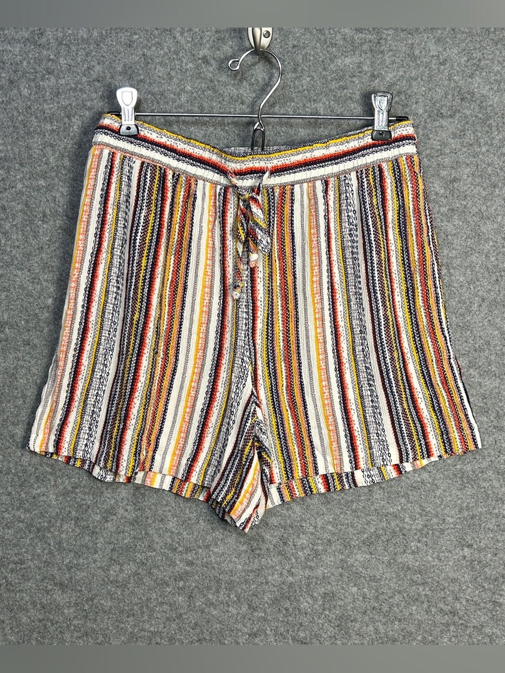 Robert Louis Women’s M Earth Tone Striped Drawstring Shorts Hippie Boho Festival